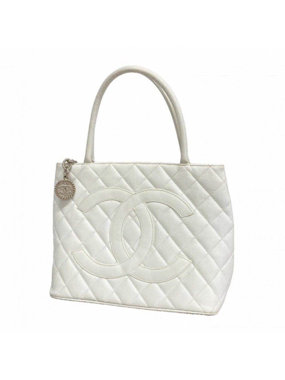 Chanel Tote Reissue Caviar Leather White Silver